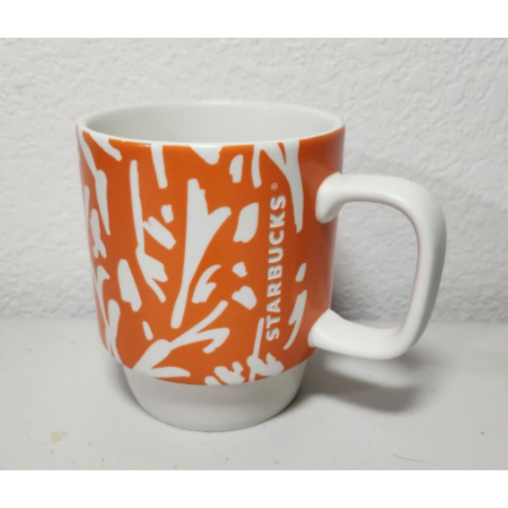 Starbucks 2016 Boho Orange and White Abstract Pattern Coffee Mug 12 oz